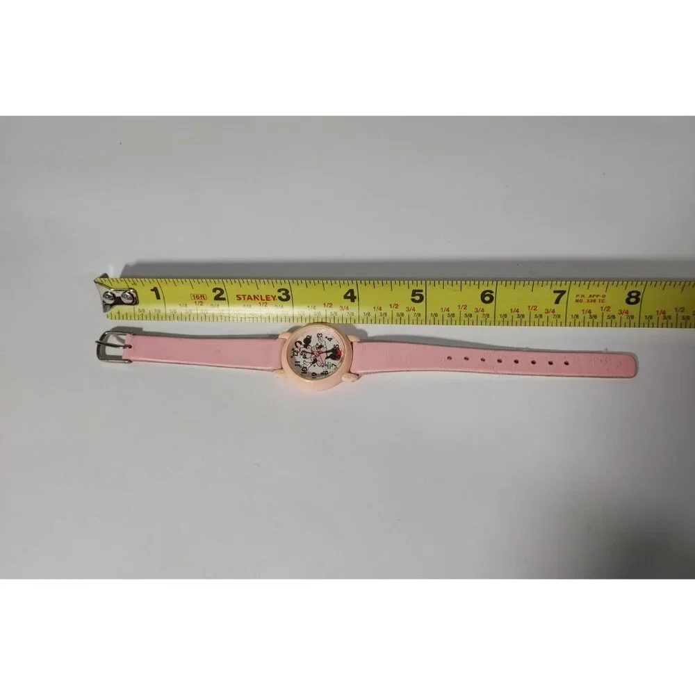 Minnie Mouse Walt Disney Quartz Ladies Girls Pink Watch Leather Band New Battery
